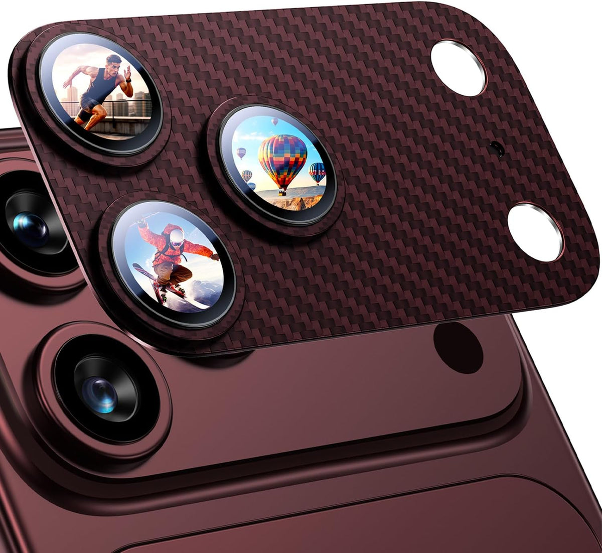Uyiton for iPhone 18 Pro Max Camera Lens Protector, Fiber Texture Burgundy Not Easy to Break, Strong Adsorption, Case-Friendly, Metal 9H Glass Rear Camera Screen Cover