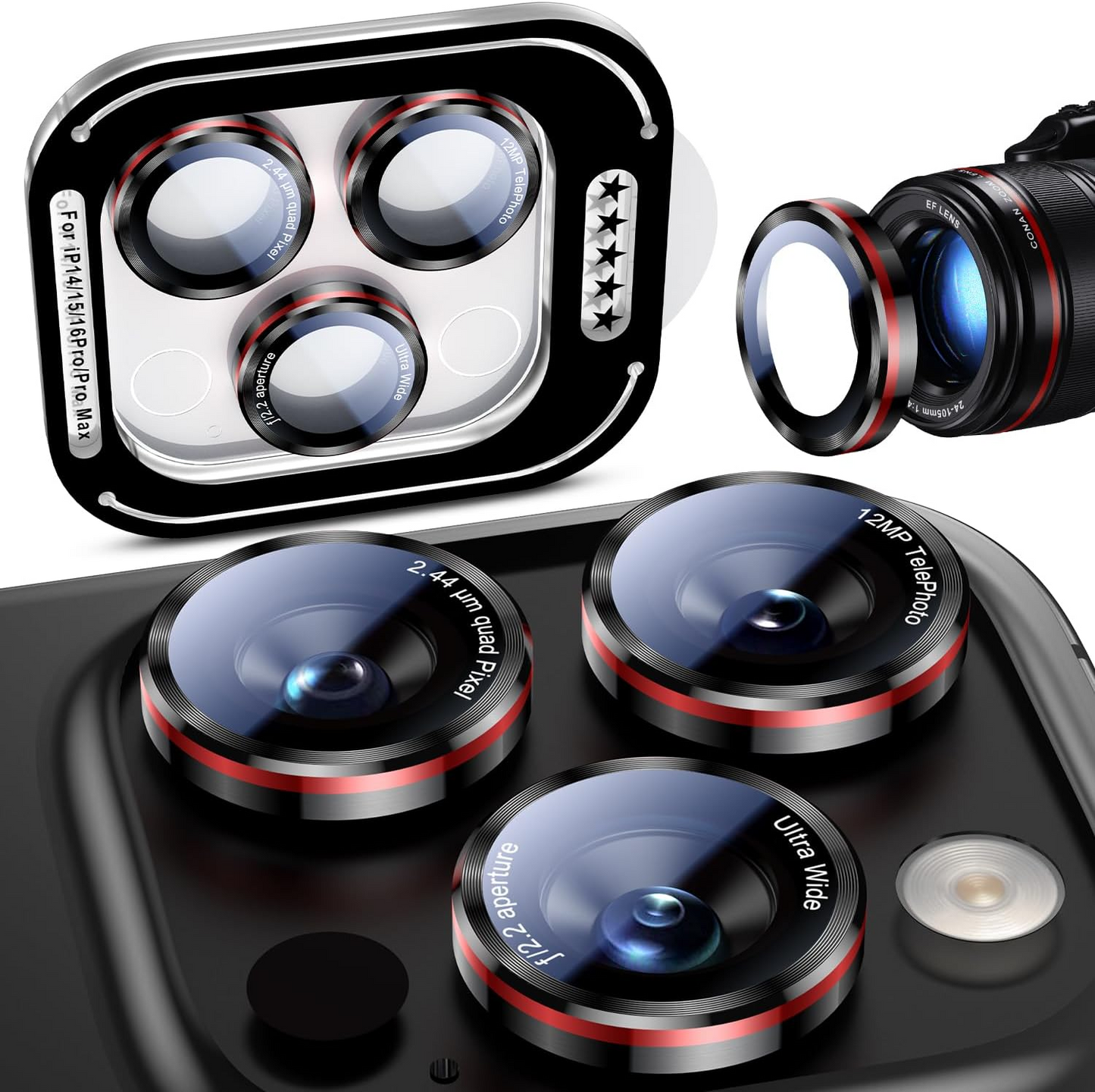 iPhone 16 Pro Max/16 Pro/15 Pro Max/15 Pro/14 Pro Max/14 Pro Camera Lens Protector