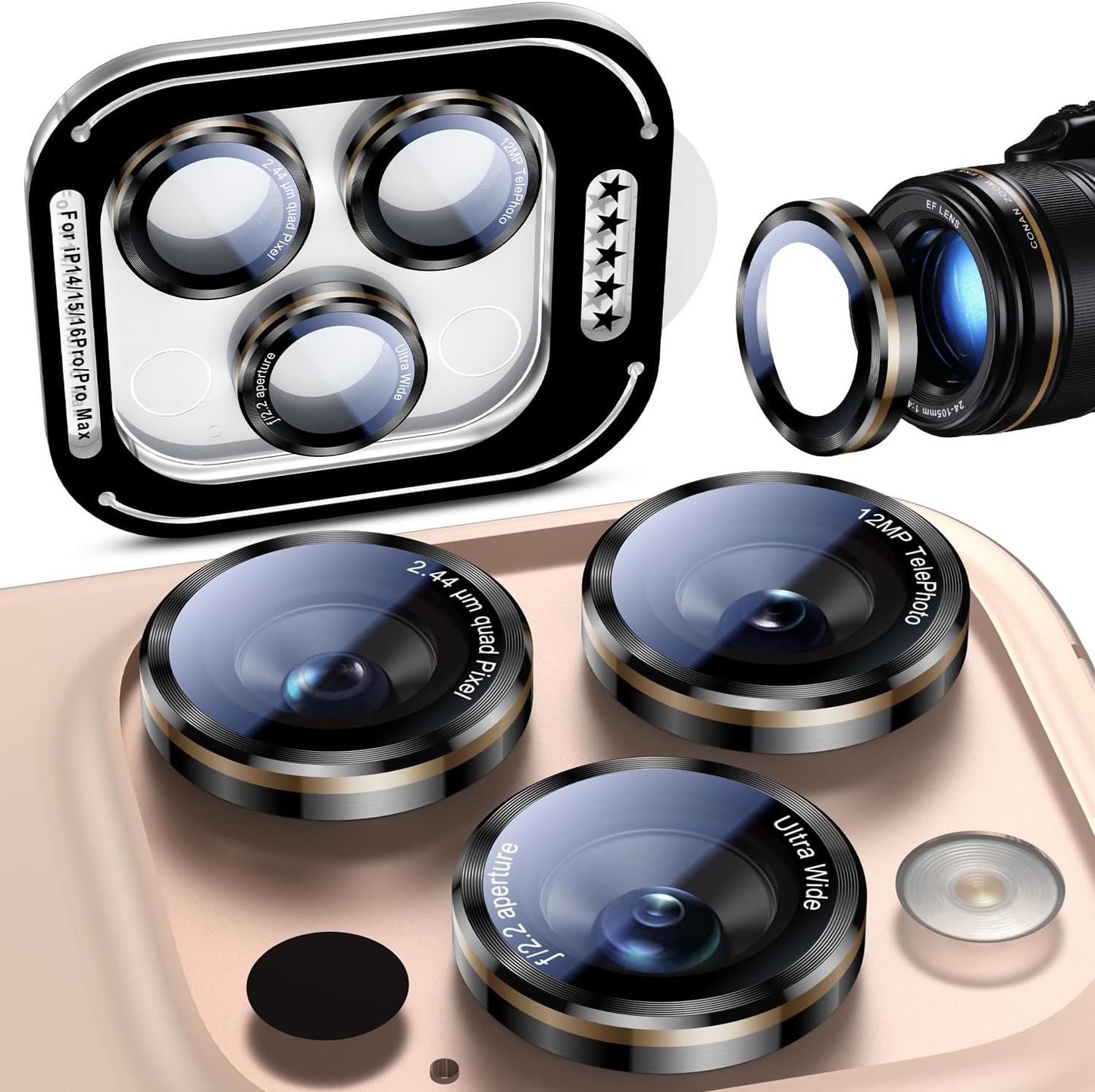 iPhone 16 Pro Max/16 Pro/15 Pro Max/15 Pro/14 Pro Max/14 Pro Camera Lens Protector