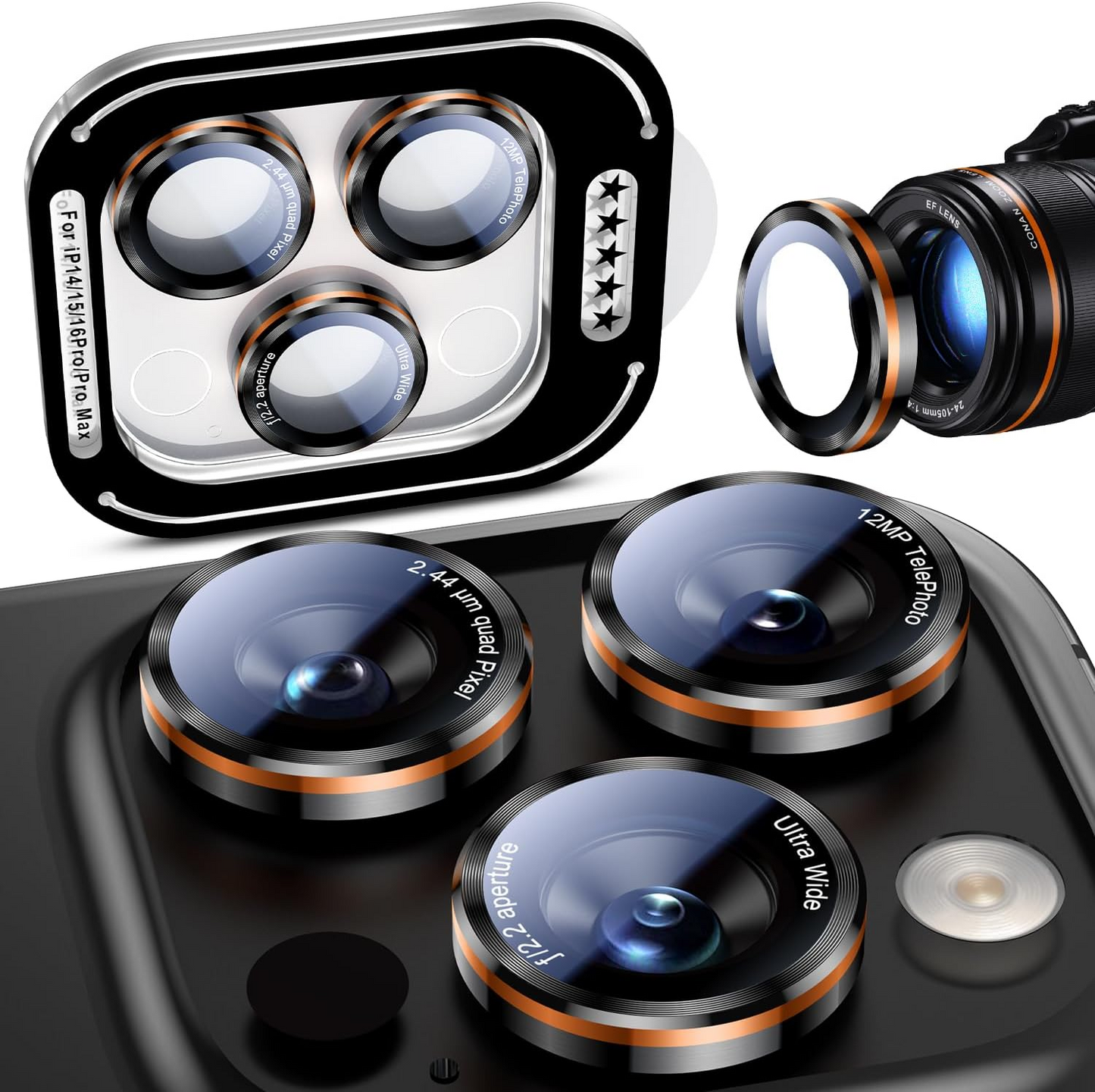 iPhone 16 Pro Max/16 Pro/15 Pro Max/15 Pro/14 Pro Max/14 Pro Camera Lens Protector