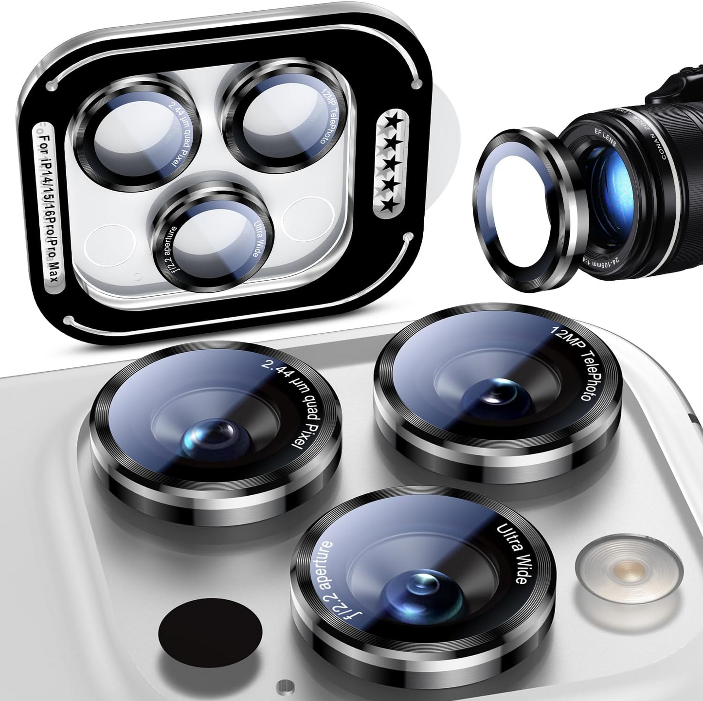 iPhone 16 Pro Max/16 Pro/15 Pro Max/15 Pro/14 Pro Max/14 Pro Camera Lens Protector
