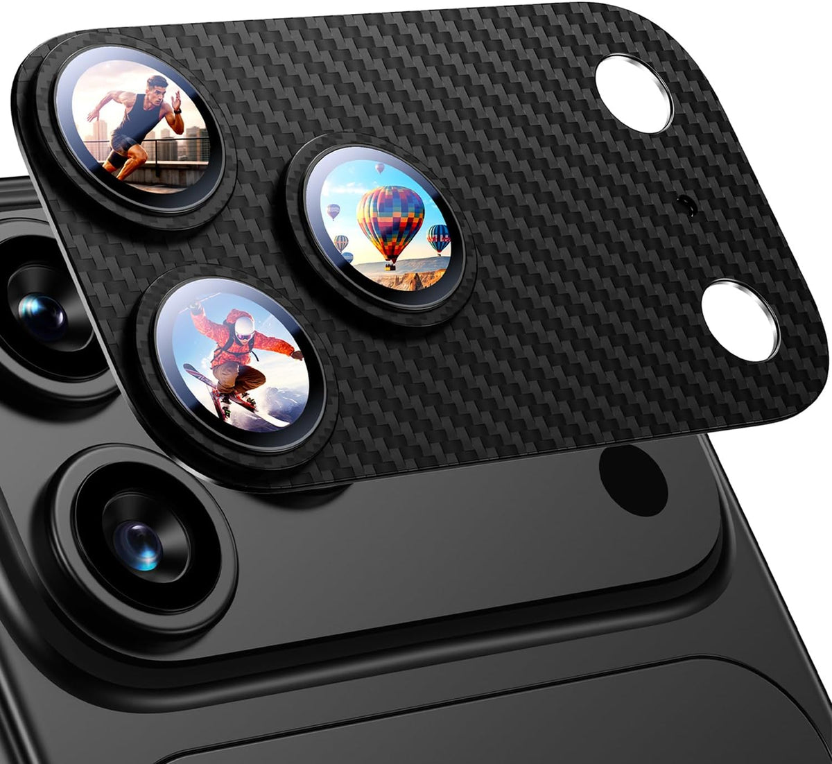 Uyiton for iPhone 18 Pro Max Camera Lens Protector, Fiber Texture Black Not Easy to Break, Strong Adsorption, Case-Friendly, Metal 9H Glass Rear Camera Screen Cover