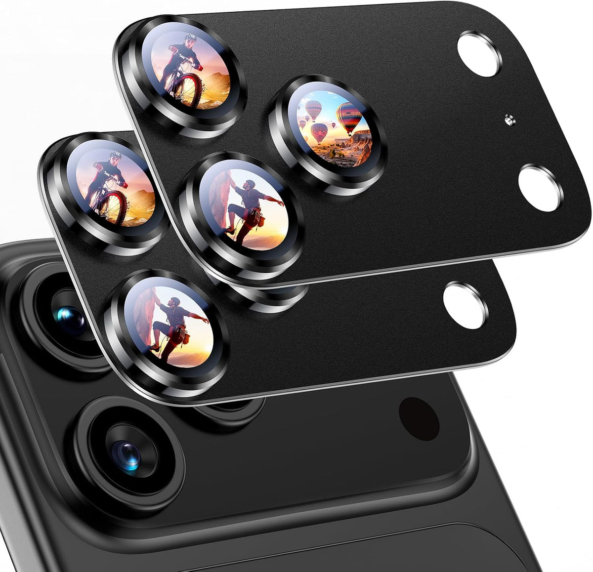 Uyiton for Phone 18 Pro Max Camera Lens Protector, Metal Frame Glass Cover Text Design, Shatter-Resistant, Strong Adsorption, Case-Friendly, Easy to Install, Black, 2 Pack
