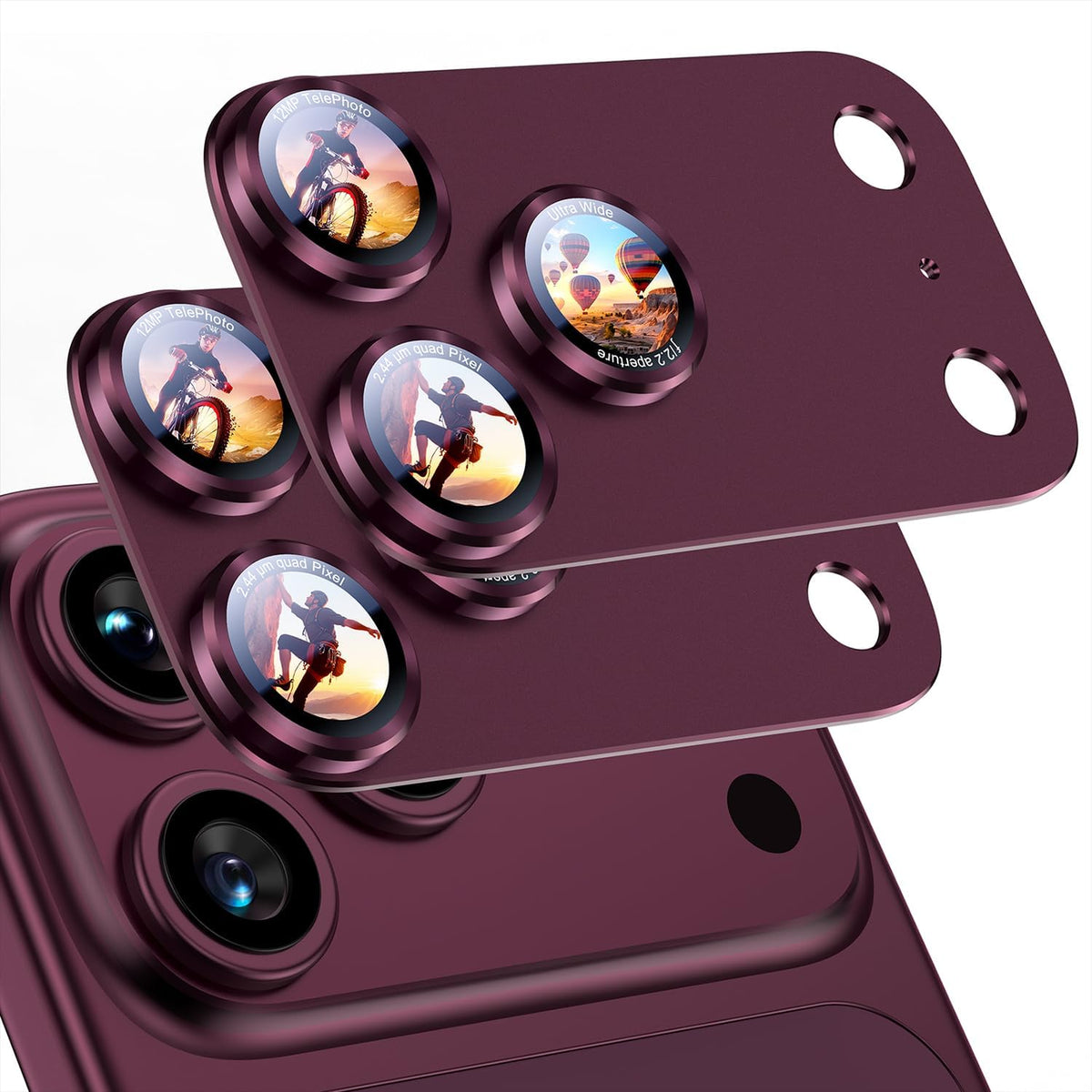 Uyiton for Phone 18 Pro Max Camera Lens Protector, Metal Frame Glass Cover Text Design, Shatter-Resistant, Strong Adsorption, Case-Friendly, Easy to Install, Black, 2 Pack