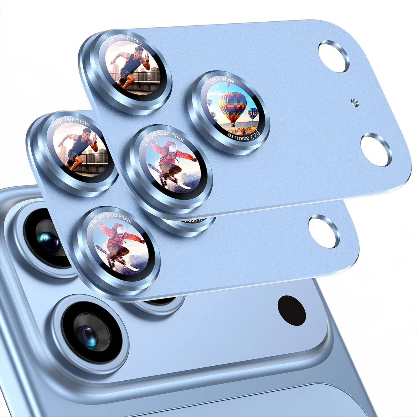 Uyiton for Phone 18 Pro Camera Lens Protector, Metal Frame Glass Cover Text Design, Shatter-Resistant, Strong Adsorption, Case-Friendly, Easy to Install, Silver, 2 Pack