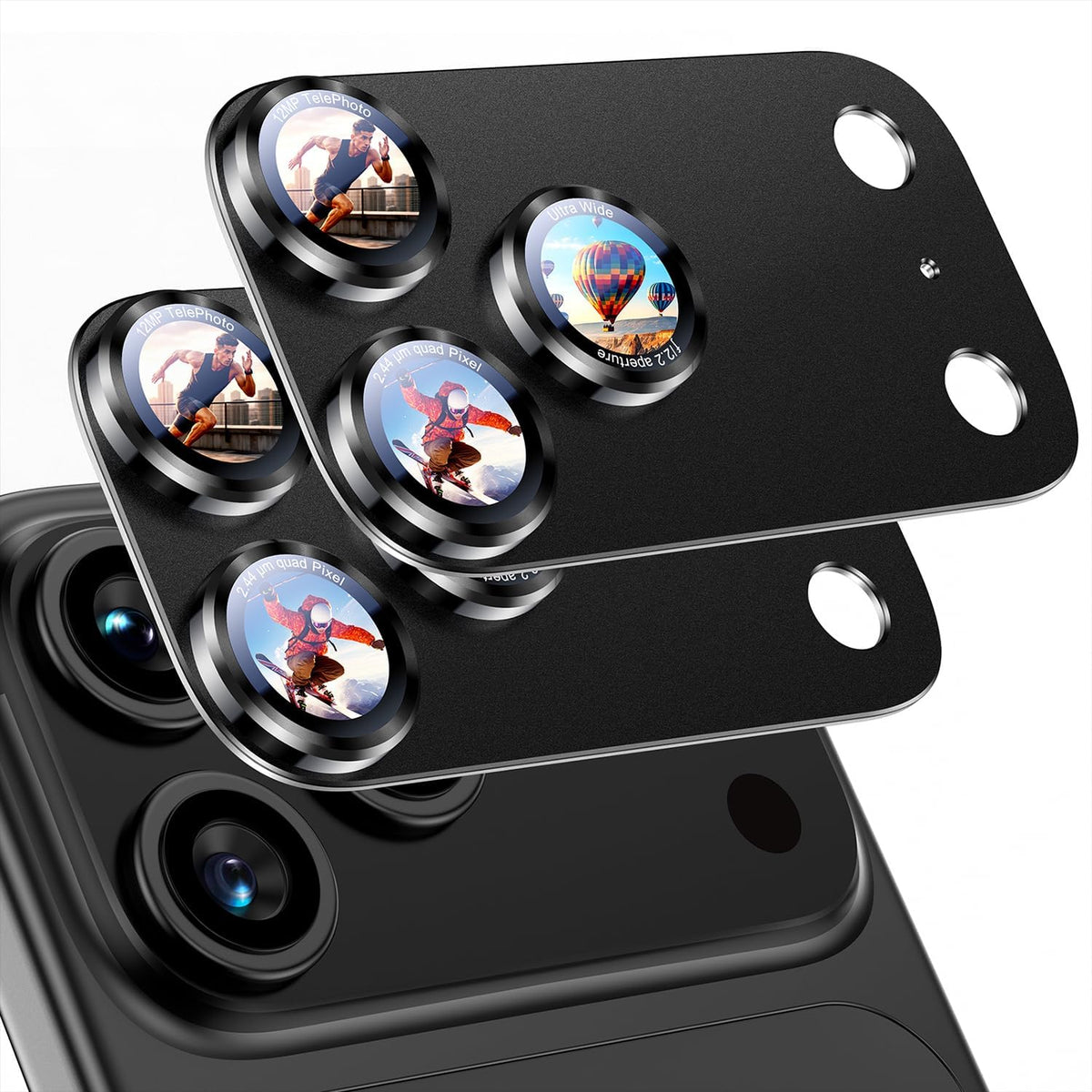 Uyiton for Phone 18 Pro Camera Lens Protector, Metal Frame Glass Cover Text Design, Shatter-Resistant, Strong Adsorption, Case-Friendly, Easy to Install, Silver, 2 Pack