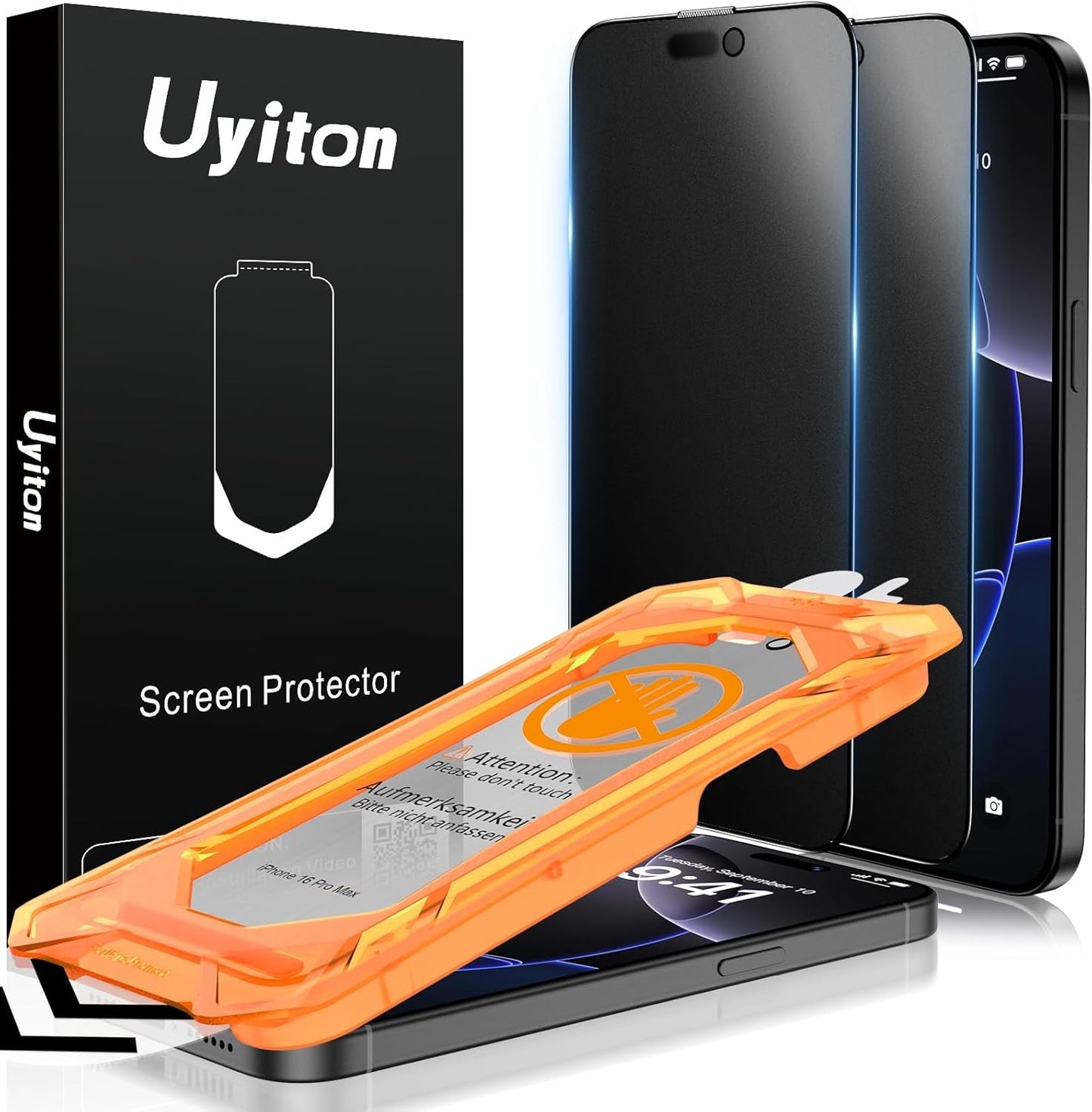 Uyiton for iPhone 16 Pro Max Matte Privacy Screen Protector - Anti-Fingerprint [Easy to Install] Anti-Spy Shatterproof Full Coverage 9H Tempered Glass Screen Cover, 2 Pack
