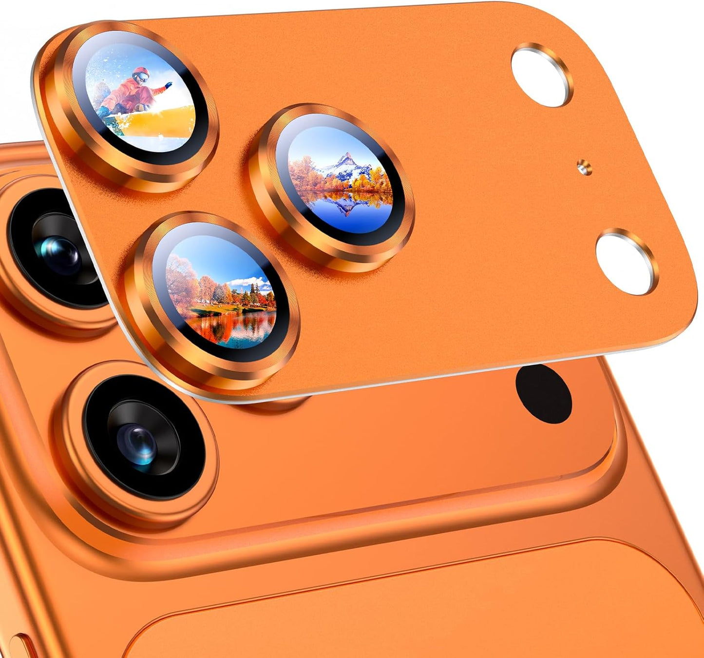 Uyiton Compatible with iPhone 17 Pro Camera Lens Protector - [Not Easy to Break][Strong Adsorption][Case-Friendly] Metal Tempered Glass Rear Camera Screen Cover - Cosmic Orange