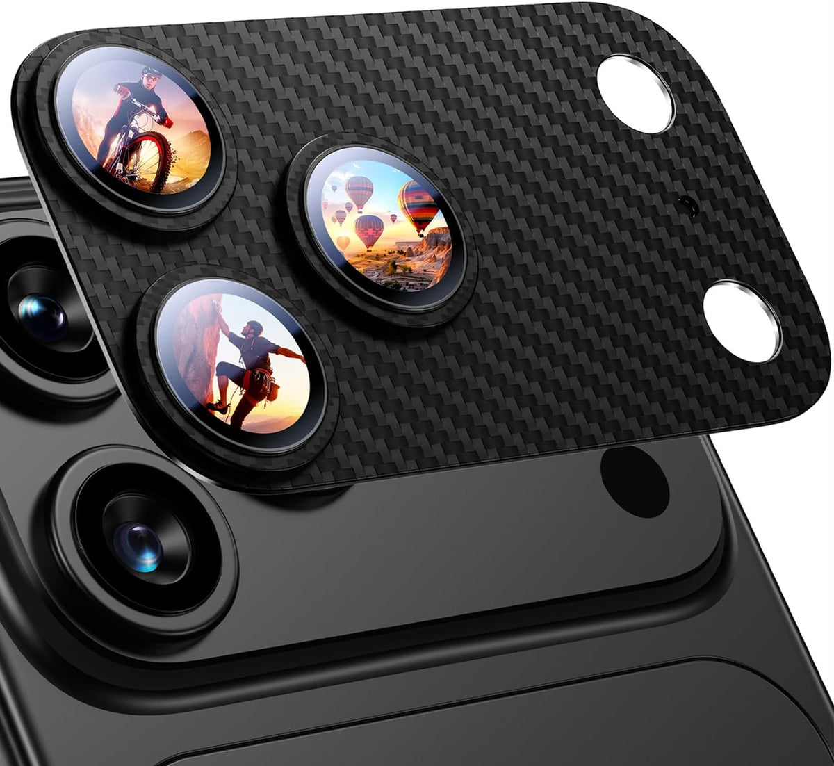 Uyiton for iPhone 18 Pro Max Camera Lens Protector, Fiber Texture Black Not Easy to Break, Strong Adsorption, Case-Friendly, Metal 9H Glass Rear Camera Screen Cover