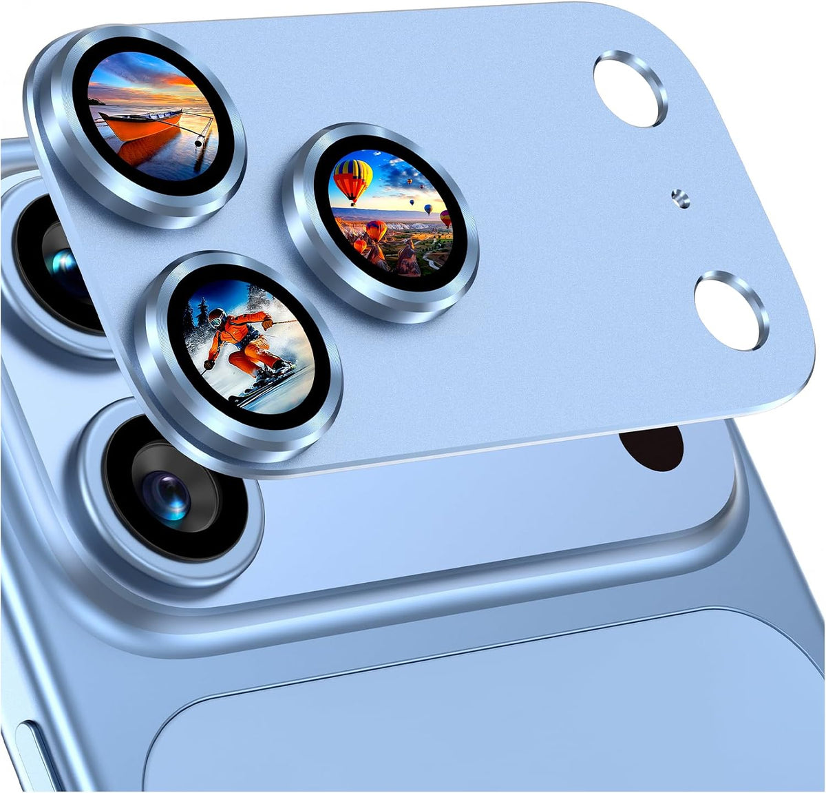 Uyiton for Phone 18 Pro Max Camera Lens Protector, Metal Frame Glass Cover Not Easy to Break, Strong Adsorption, Case-Friendly, Metal 9H Sapphire Glass Rear Camera Screen Cover, Light Blue